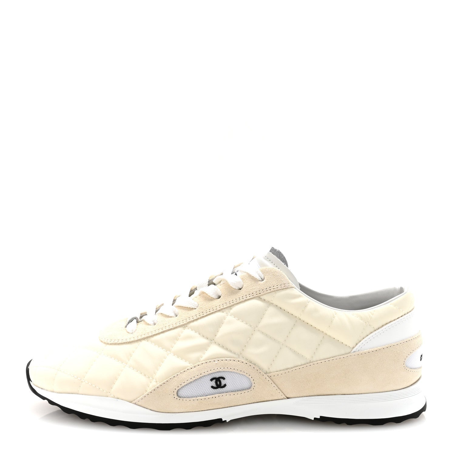Nylon Suede Quilted Womens Sneakers 38.5 White