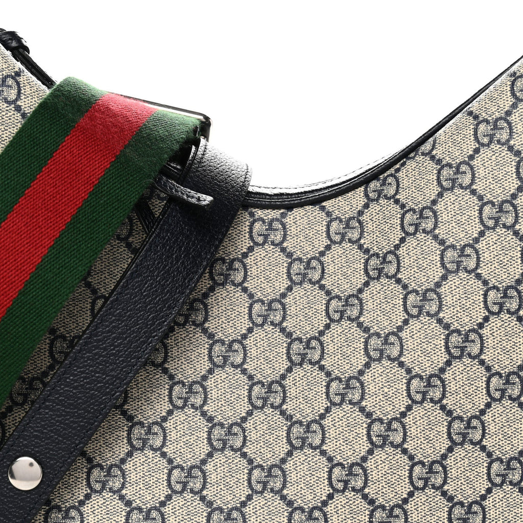 Gucci GG Supreme Monogram Textured Calfskin Web Large Attache Shoulder Bag Beige Blue