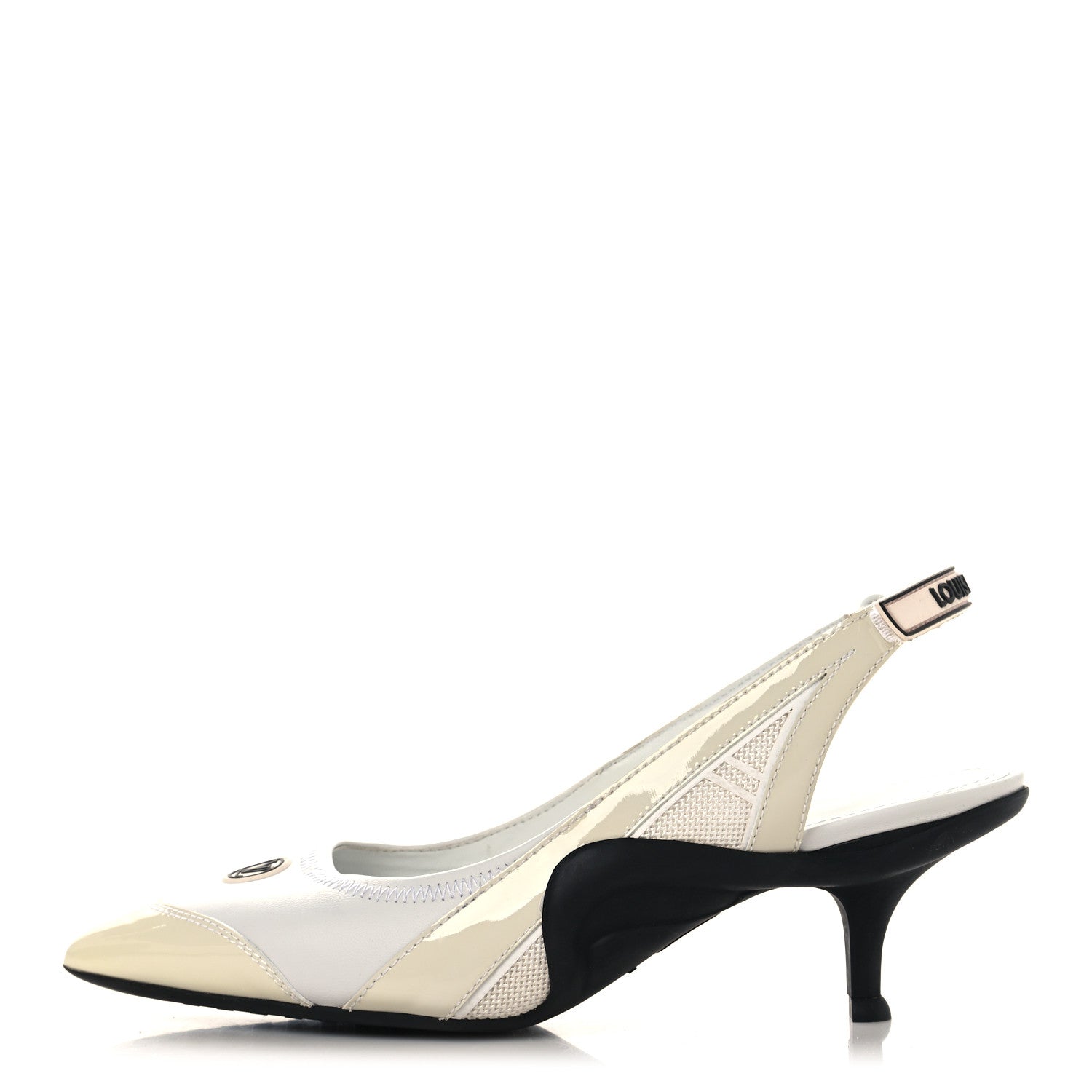 Louis Vuitton Lambskin Patent Calfskin Archlight Slingback Pumps 38 White Black