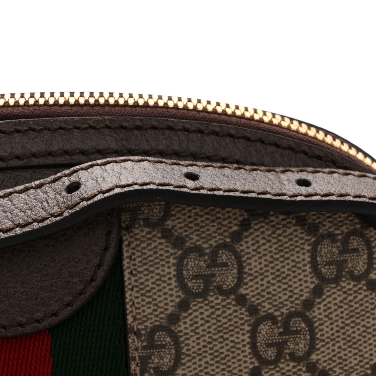 Gucci GG Supreme Monogram Textured Dollar Calfskin Web Small Ophidia Dome Shoulder Bag Beige Ebony New Acero