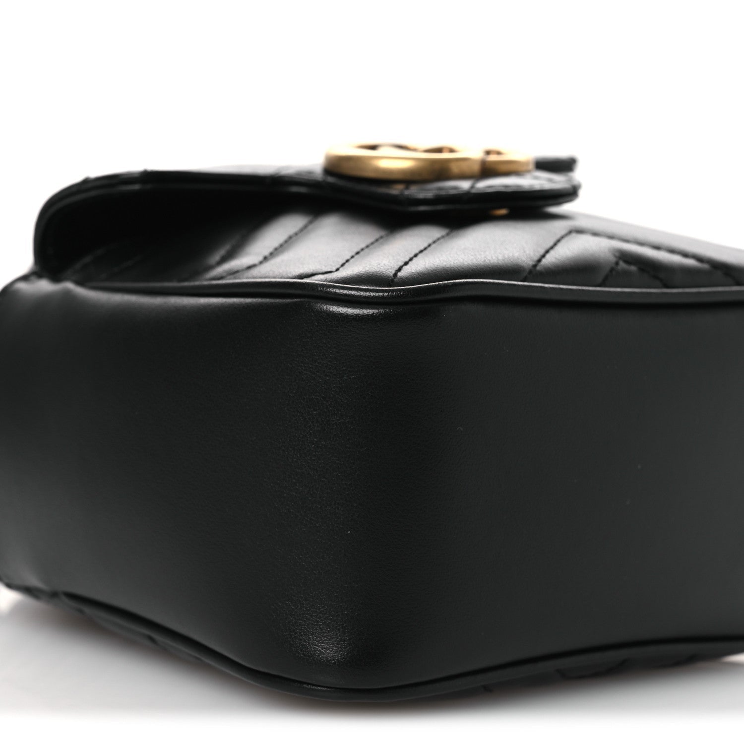 Gucci Calfskin Matelasse Front Pocket Mini GG Marmont Bucket Bag Black