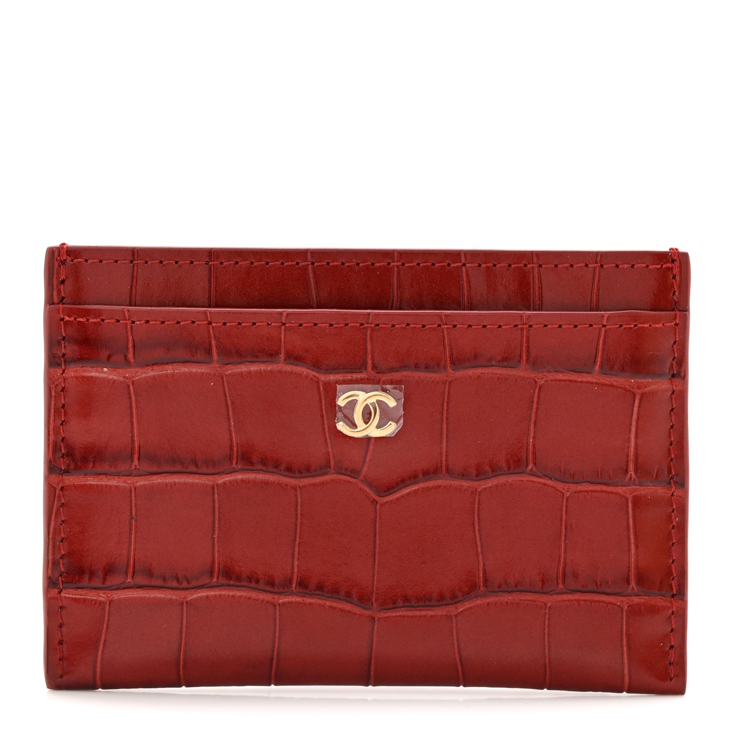 Calfskin Crocodile Embossed Crococo Card Holder Burgundy