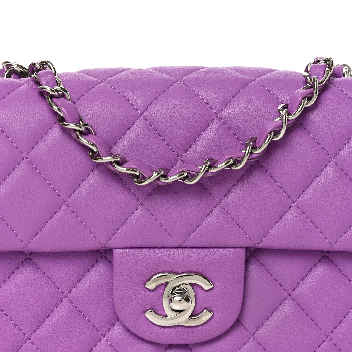 Chanel Lambskin Quilted Mini Rectangular Flap Purple