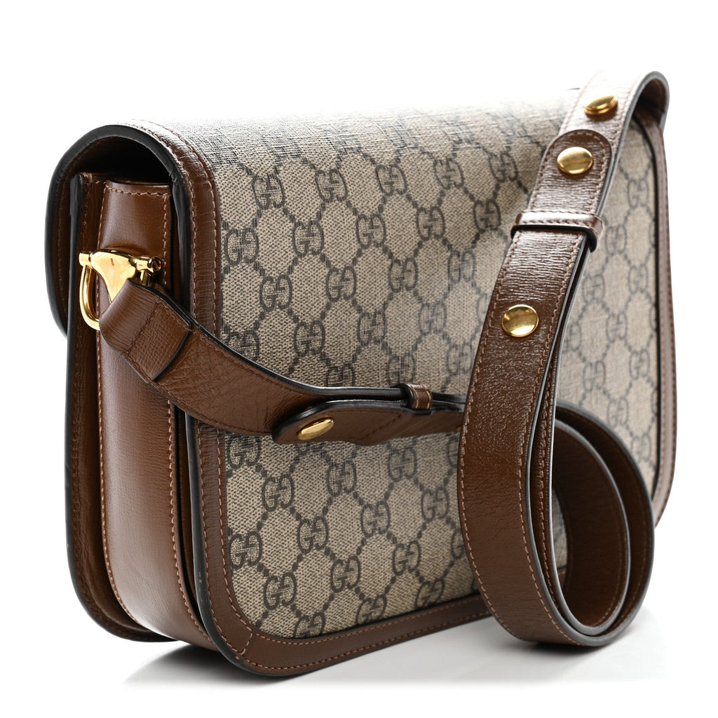 Gucci GG Supreme Monogram Horsebit 1955 Shoulder Bag Beige Brown Sugar