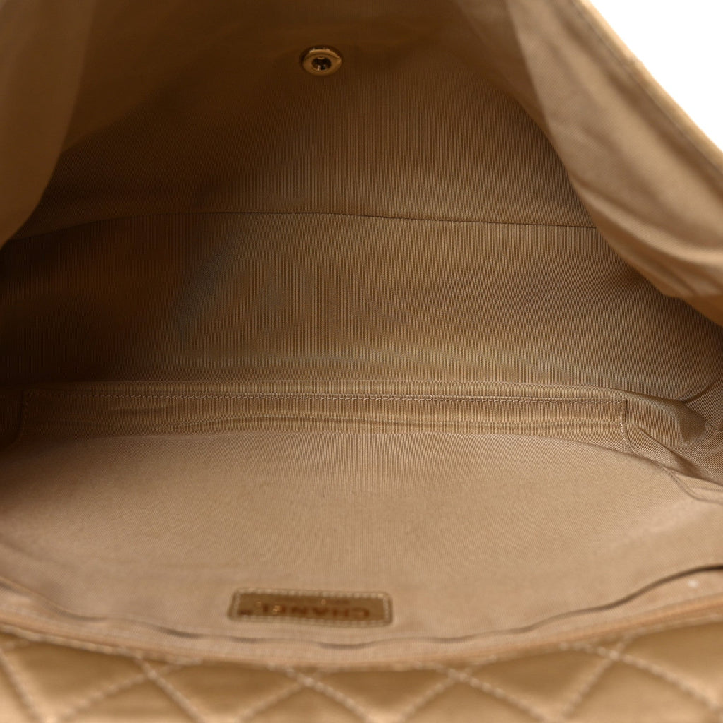 Chanel Metallic Calfskin Quilted Small XXL Travel Flap Bag Gold