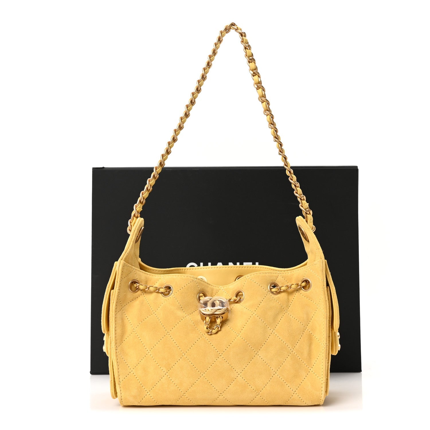 Chanel Suede Quilted Mini Chanel 25 Handbag Yellow