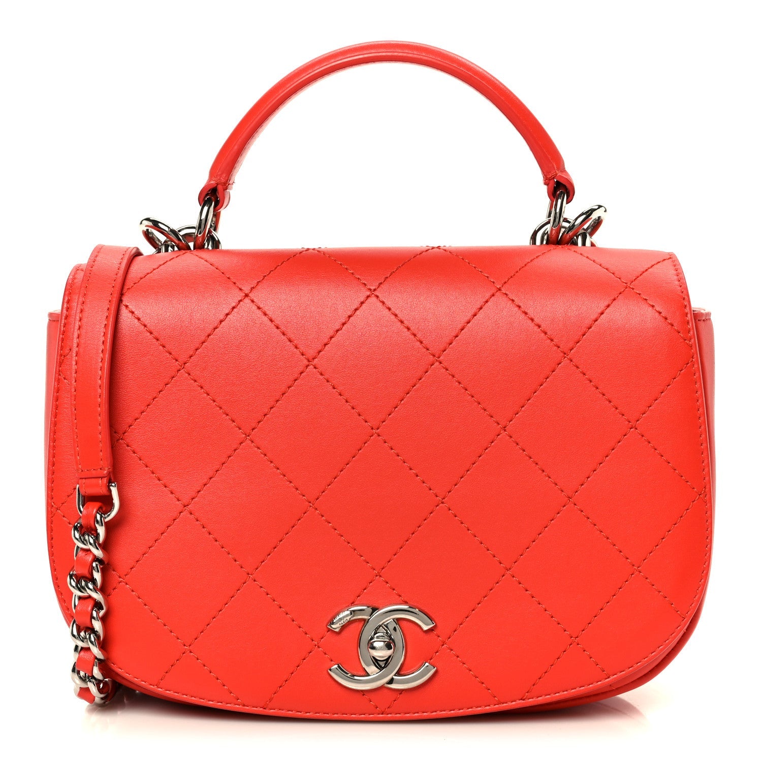 Chanel Calfskin Stitched Small Ring My Bag Flap Crossbody Red