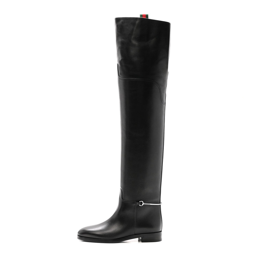 Gucci Calfskin Slim Horsebit Over The Knee High Boots 37 Black