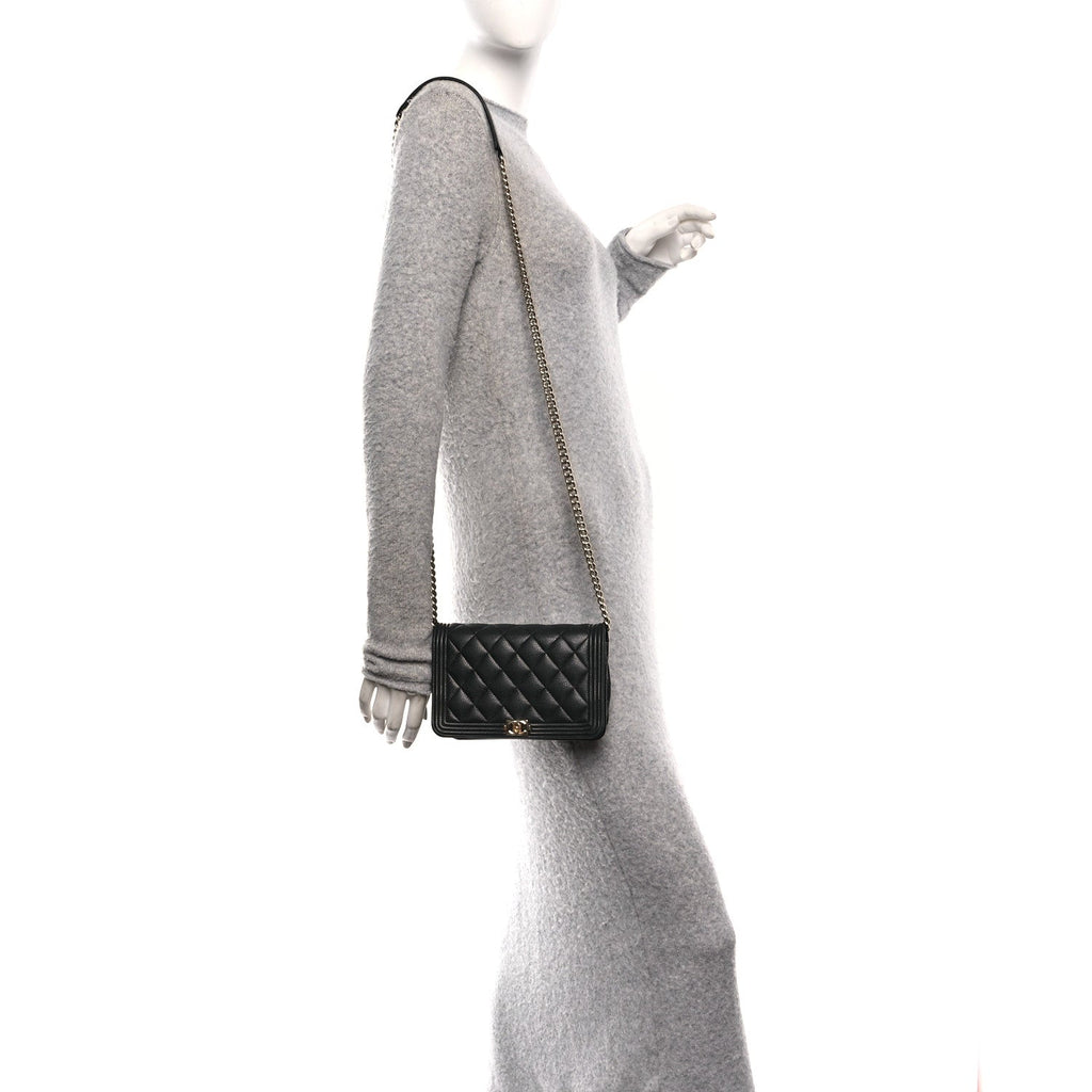 Chanel Caviar Quilted Boy Wallet On Chain WOC Black