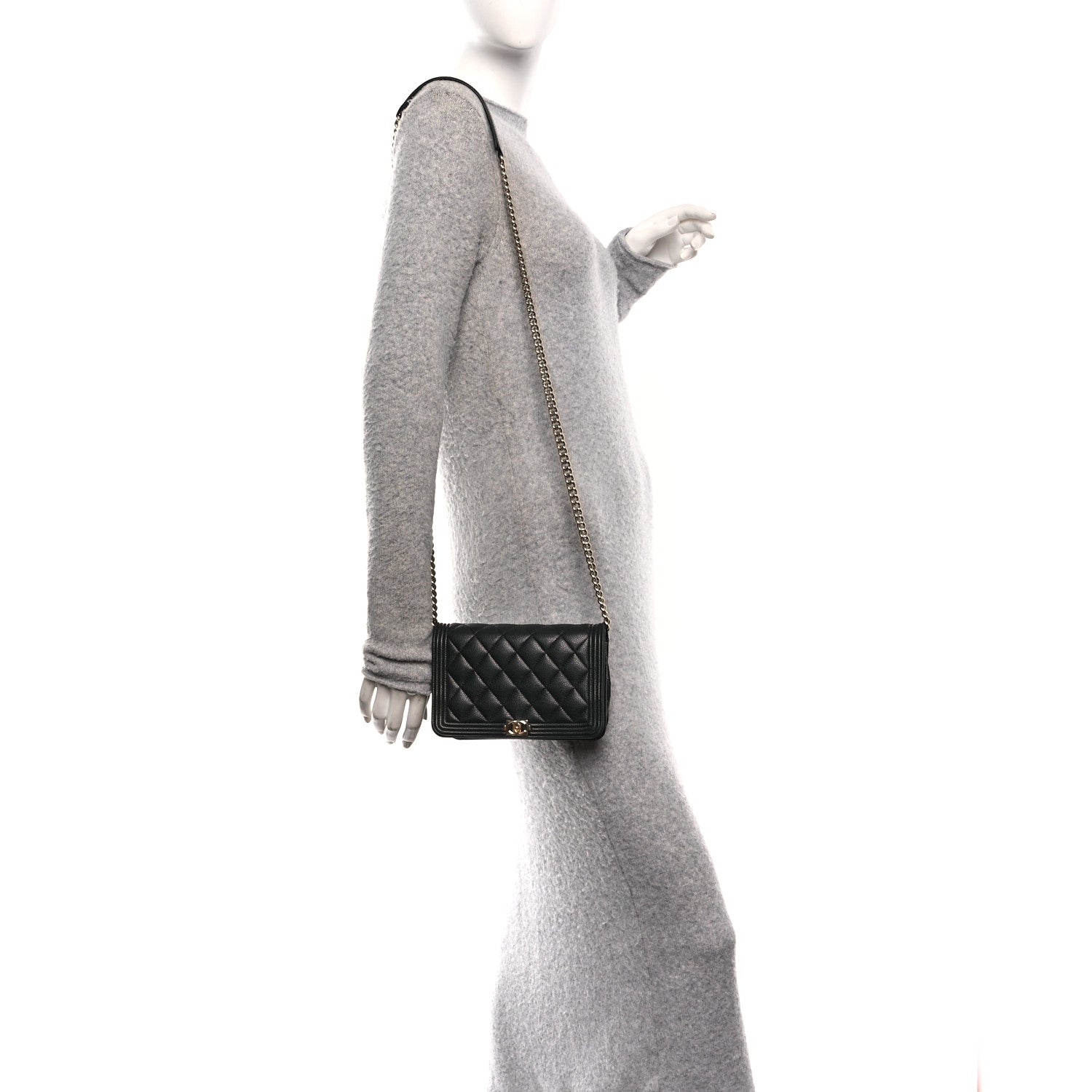 Chanel Caviar Quilted Boy Wallet On Chain WOC Black