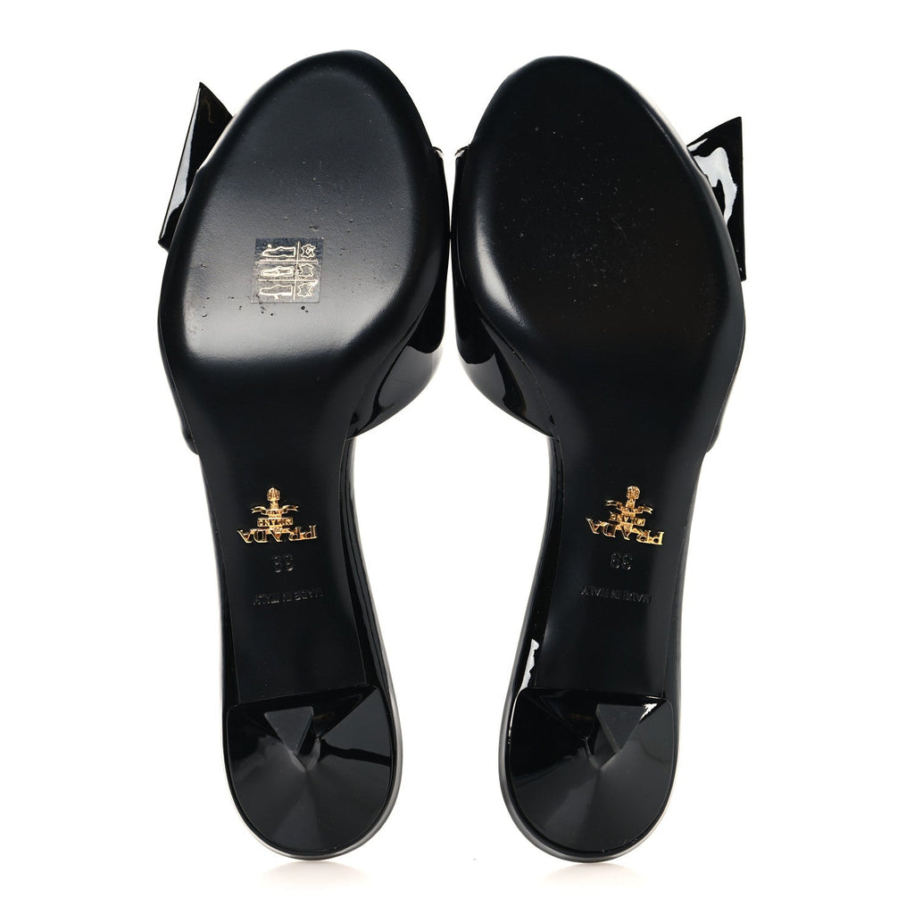 Prada Vernice Crystal Bow Pumps 39 Black