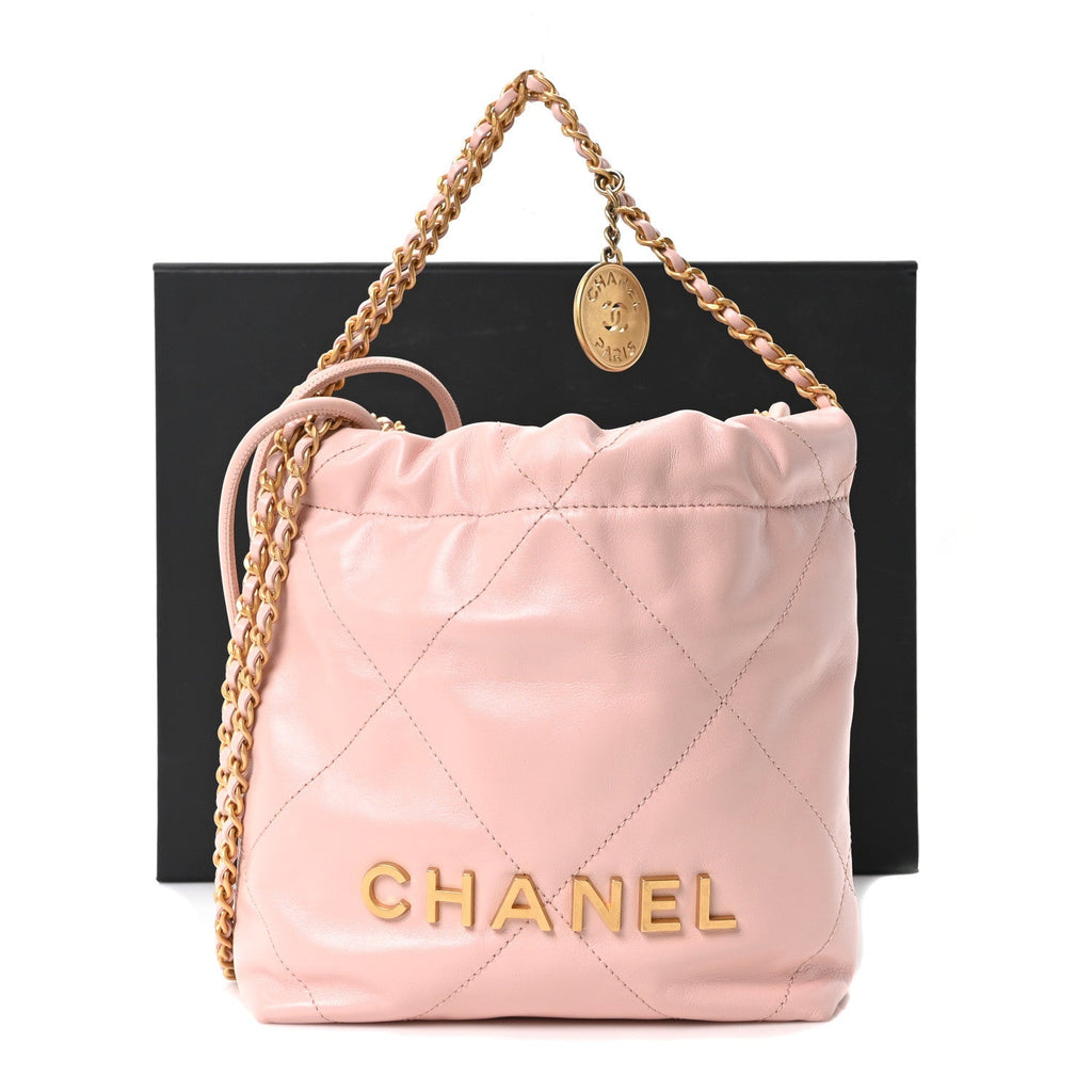 Chanel Shiny Calfskin Quilted Mini Chanel 22 Light Pink