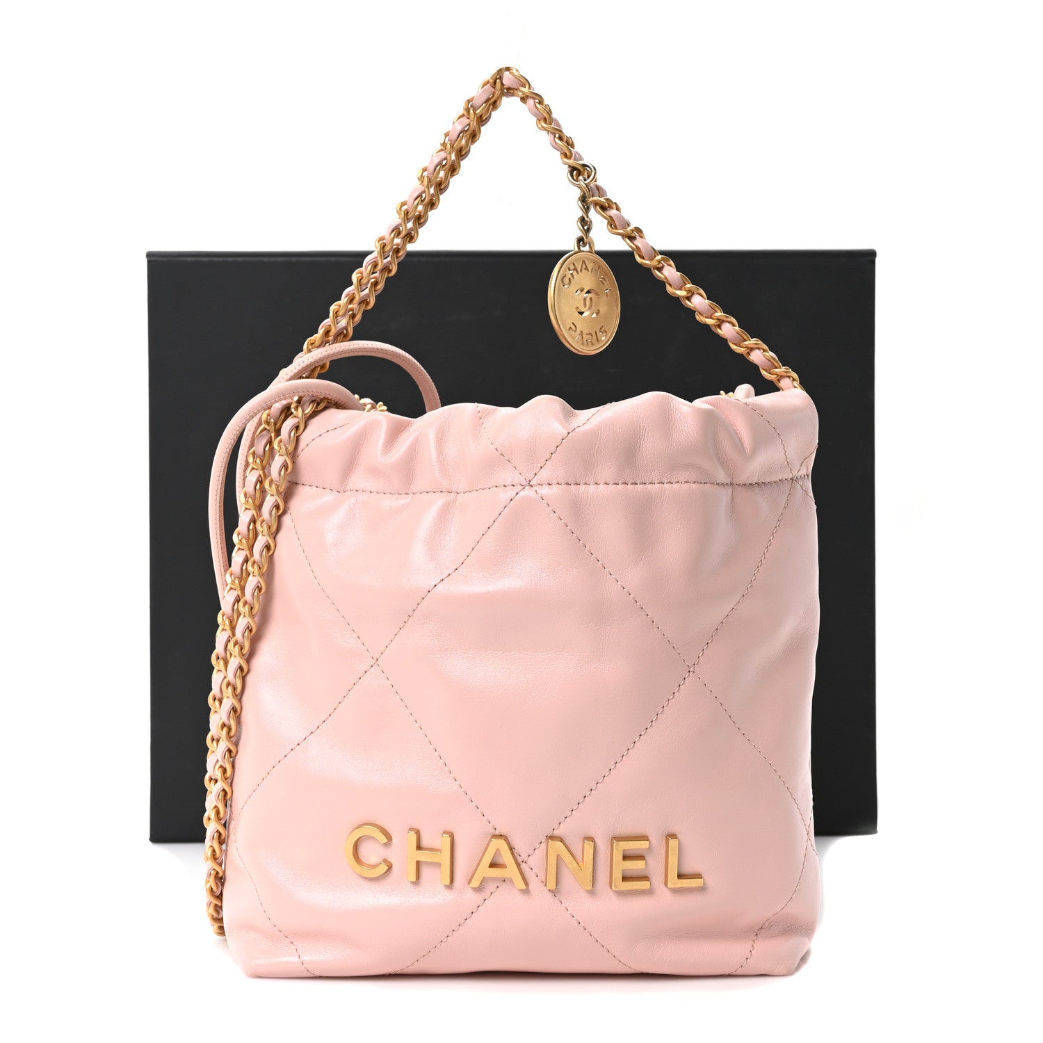Chanel Shiny Calfskin Quilted Mini Chanel 22 Light Pink
