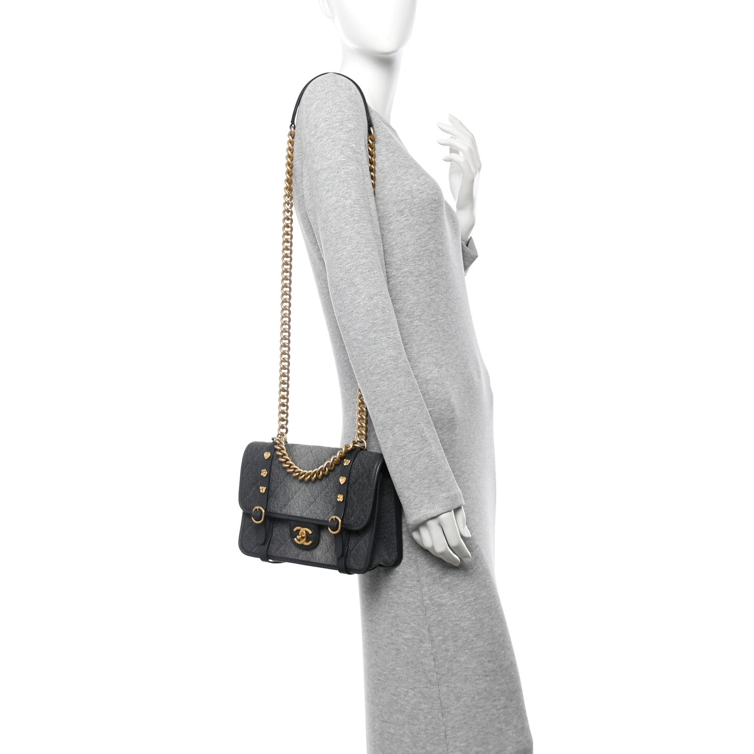 Chanel Washed Denim Quilted Messenger Flap Black