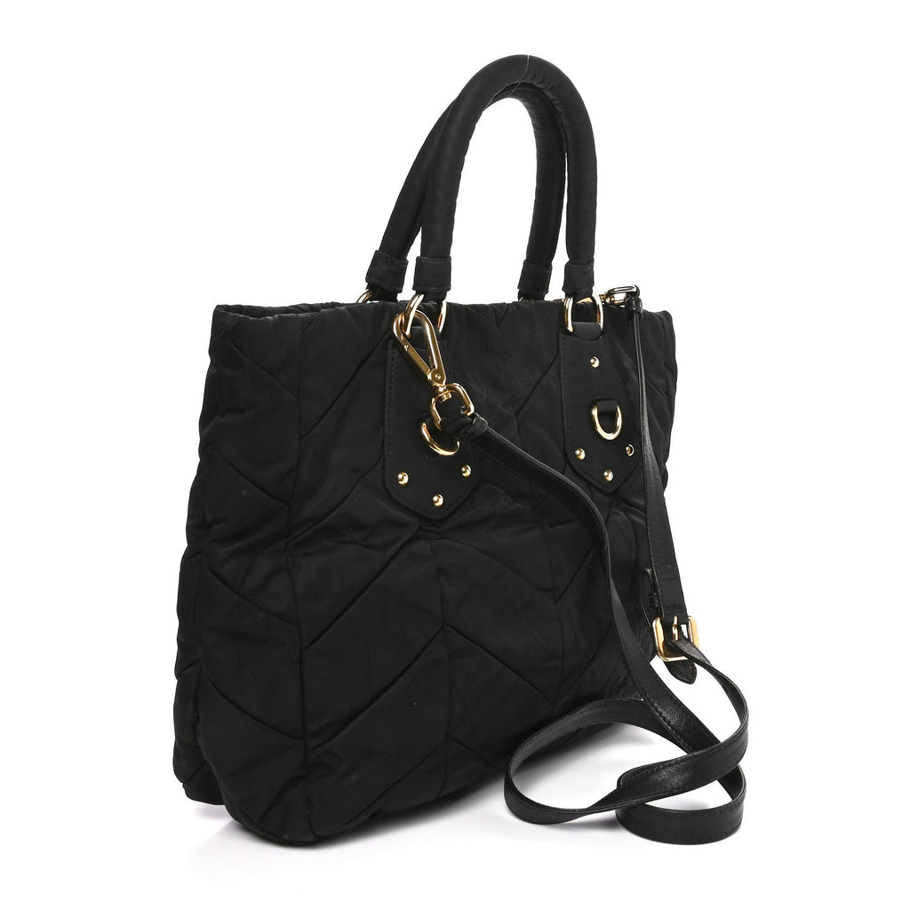 Prada Tessuto Nylon Chevron Quilted Tote Black