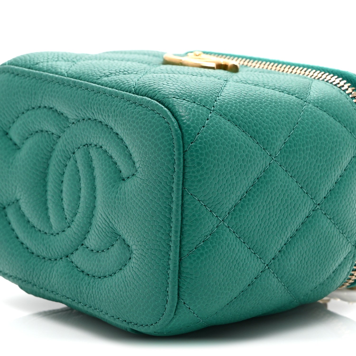Chanel Caviar Quilted Sweetheart Mini Vanity Case Green