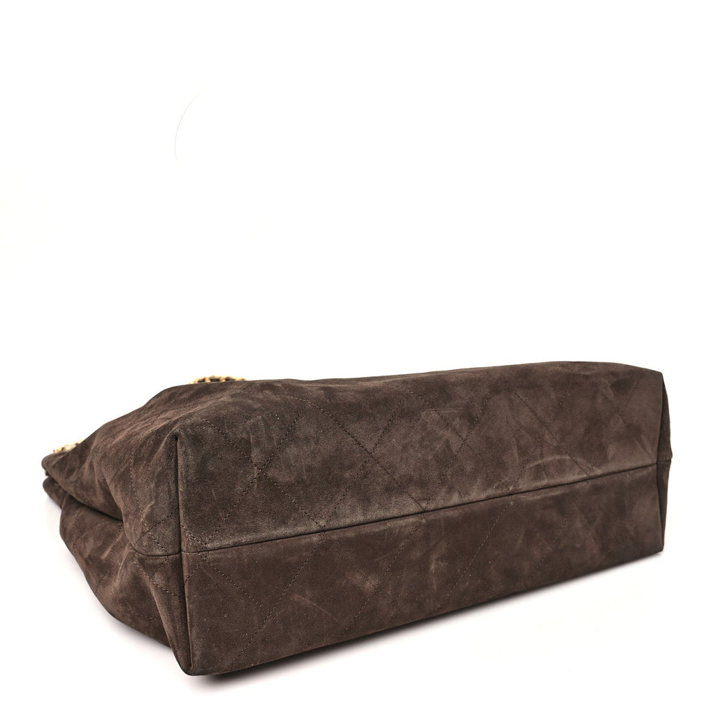 Chanel Suede Calfskin Lambskin Quilted Maxi Hobo Dark Brown