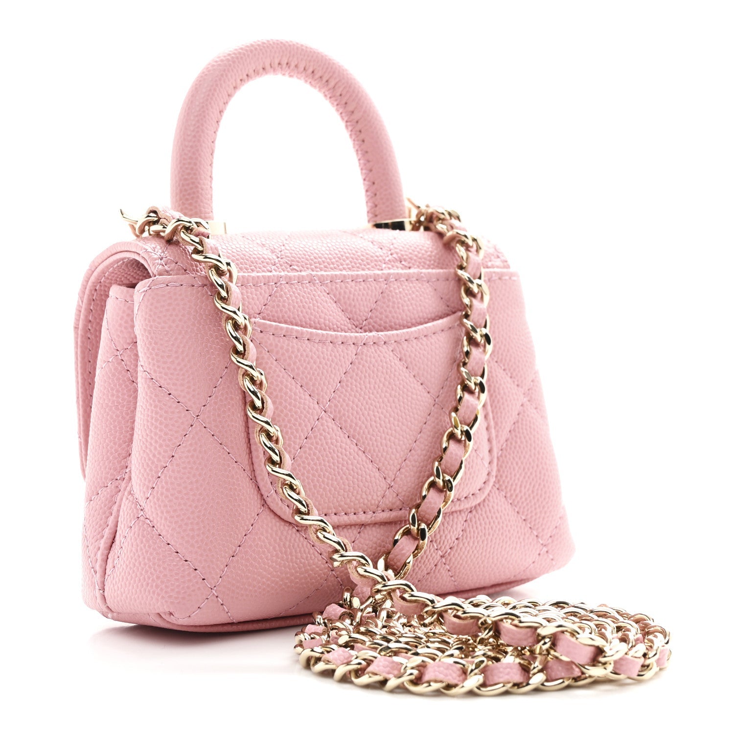 Chanel Caviar Quilted Nano Coco Handle Clutch With Chain Pink