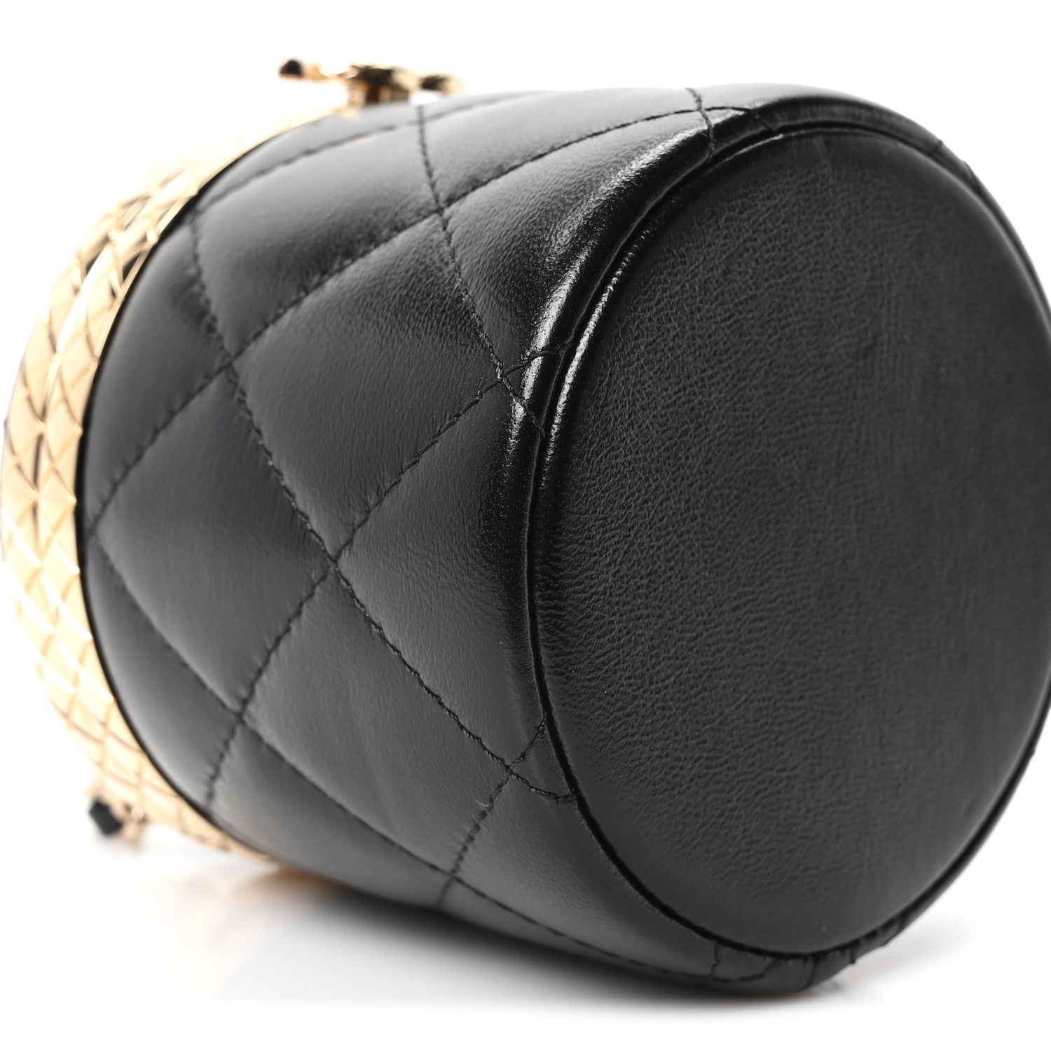 Chanel Metal Lambskin Quilted Mini Lock Frame Vanity Clutch Black