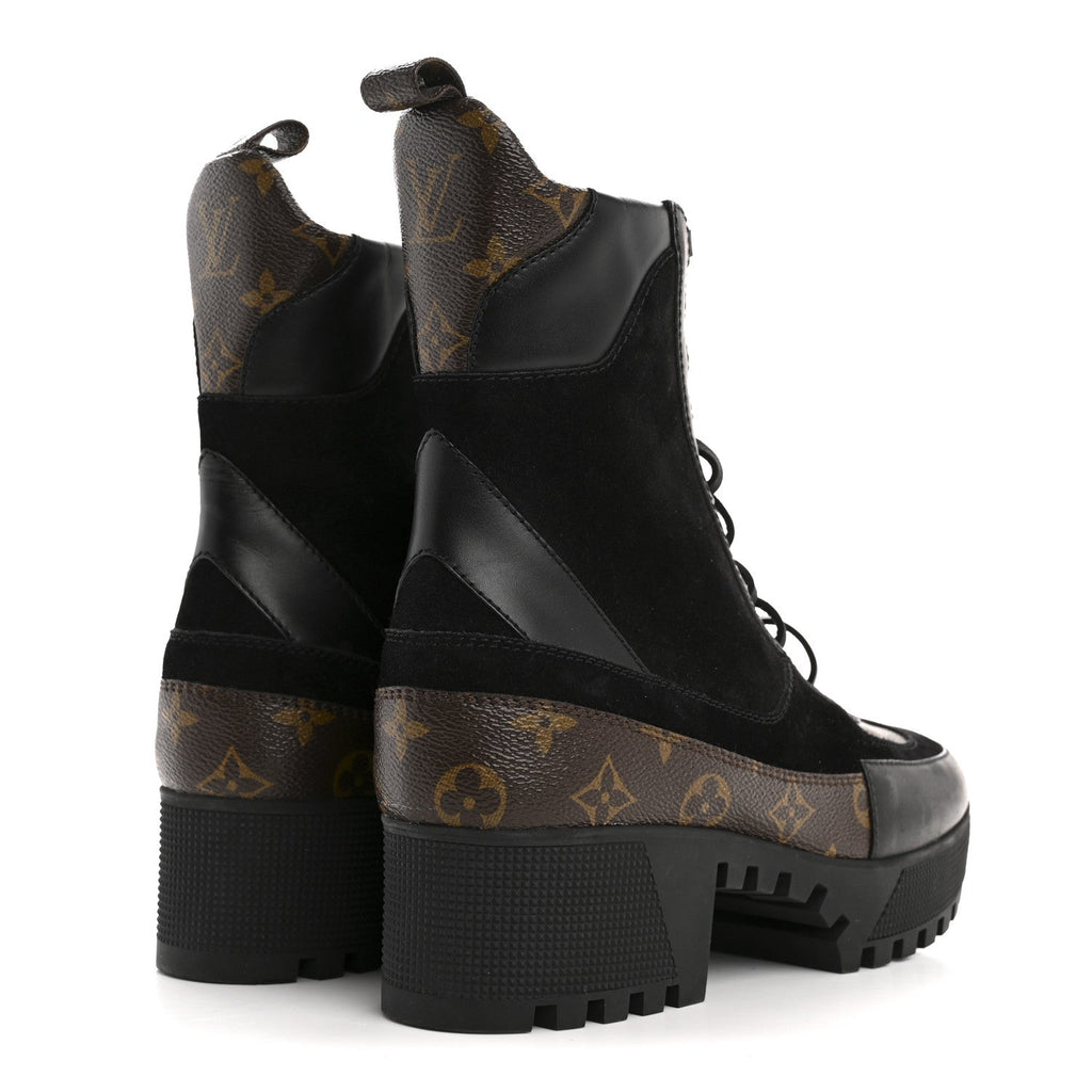 Louis Vuitton Suede Calfskin Monogram Laureate Platform Desert Boots 41 Black