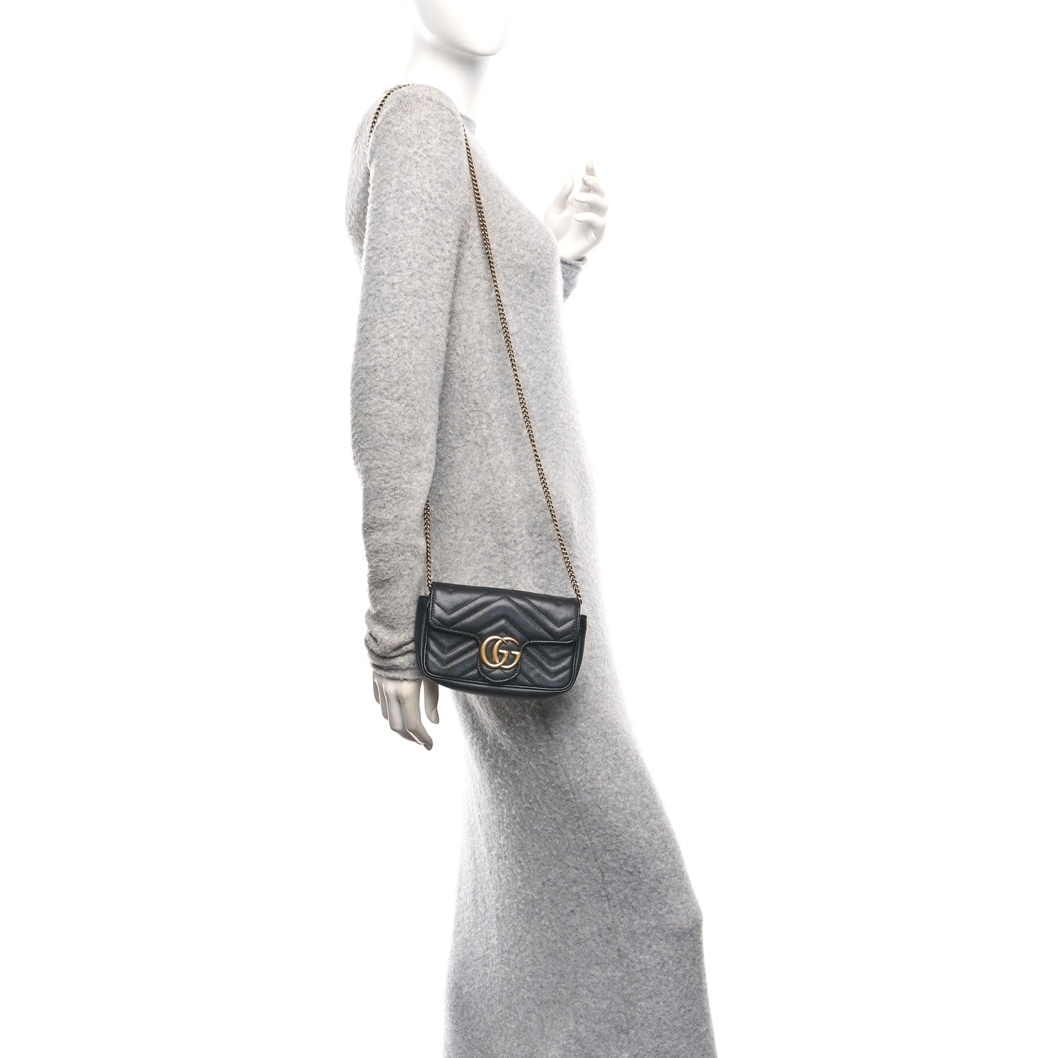 Gucci Calfskin Matelasse Super Mini GG Marmont Shoulder Bag Black