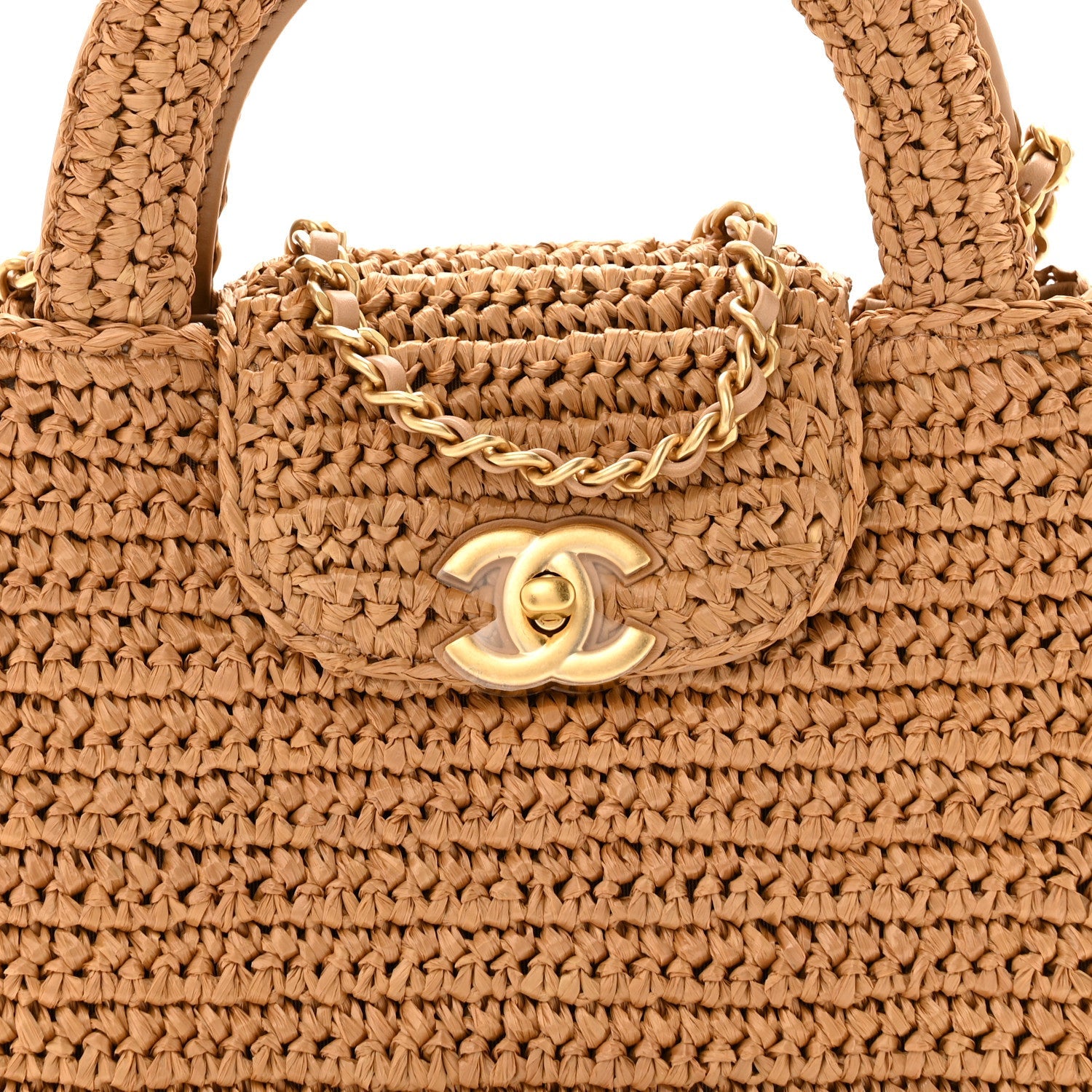 Chanel Braided Raffia Nano Kelly Flap Bag Dark Beige
