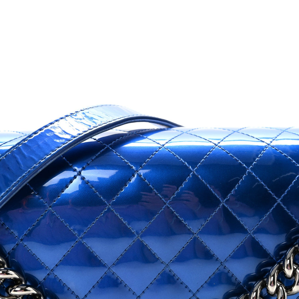 Chanel Metallic Patent Quilted New Medium Boy Flap Blue