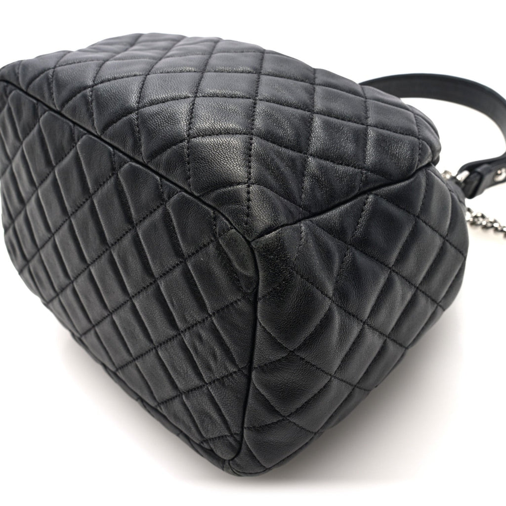 Chanel Lambskin Quilted CC Chain Drawstring Tote Black