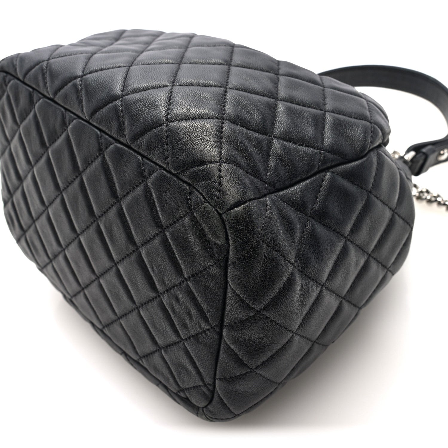 Chanel Lambskin Quilted CC Chain Drawstring Tote Black