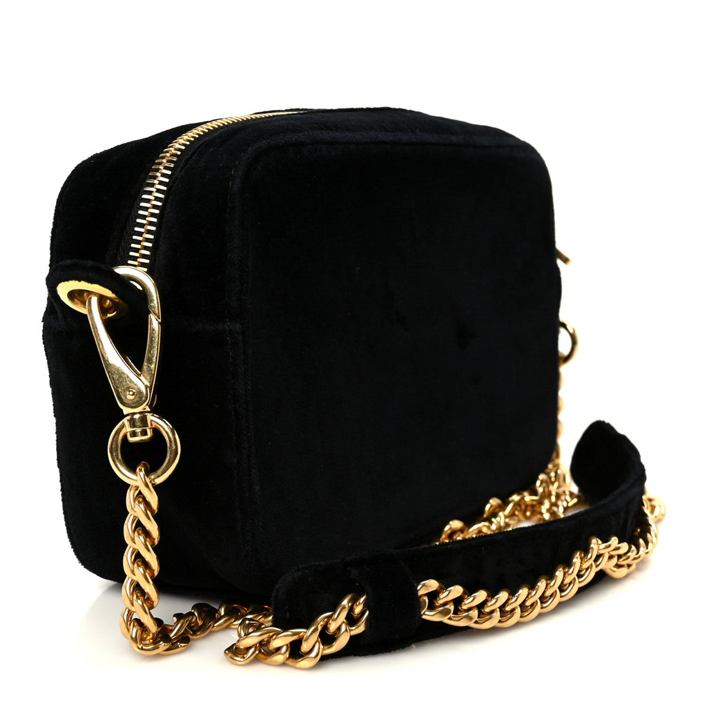 Prada Velluto Zip Top Chain Shoulder Bag Black