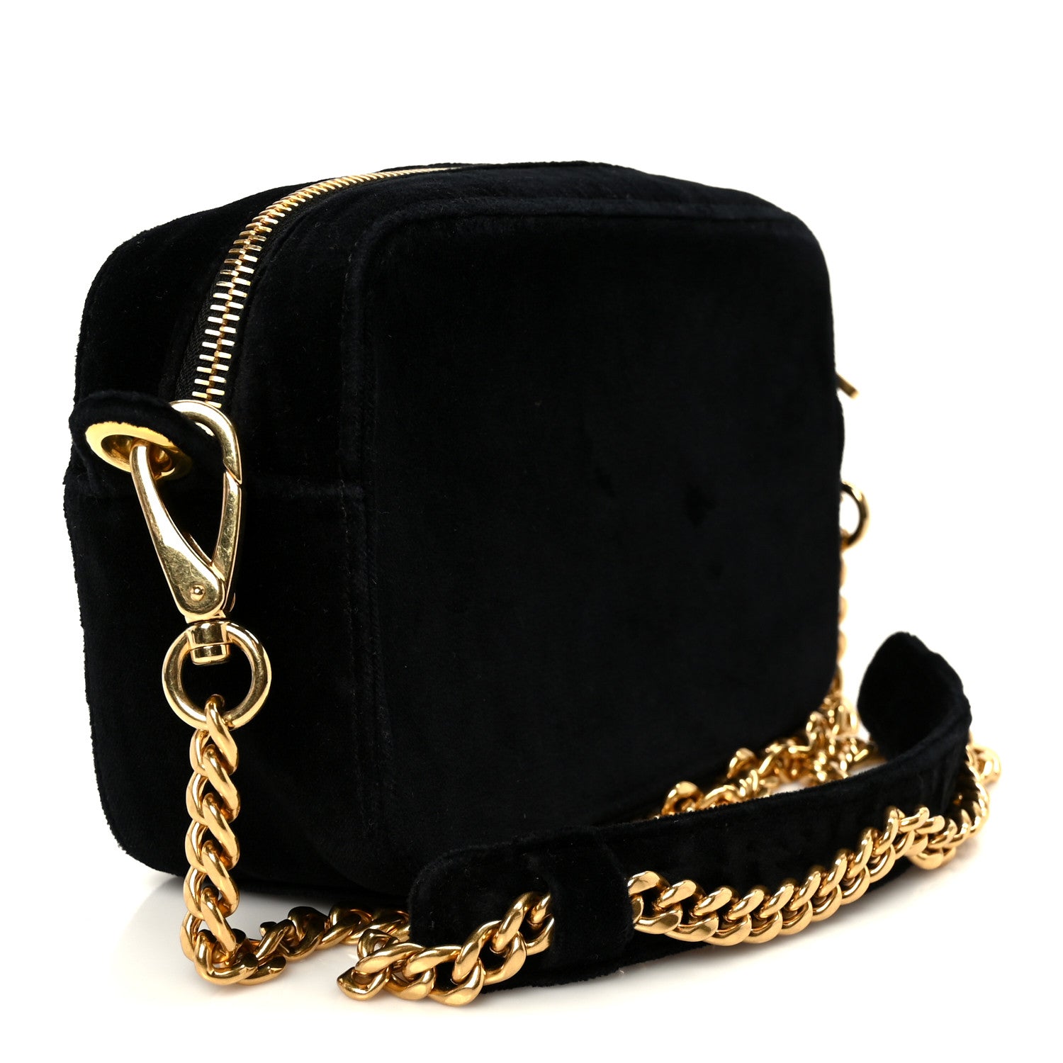 Prada Velluto Zip Top Chain Shoulder Bag Black