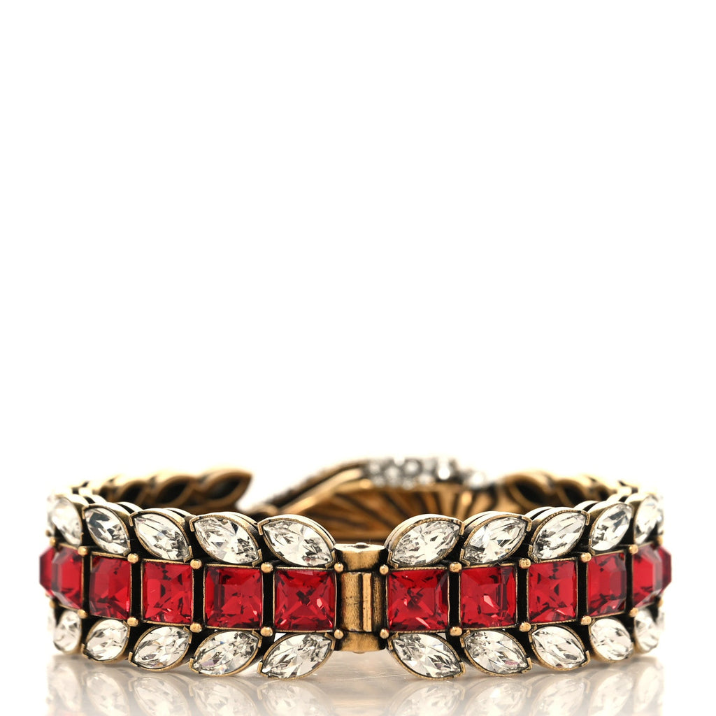 Gucci Metal Crystals Snake Bracelet S White Red