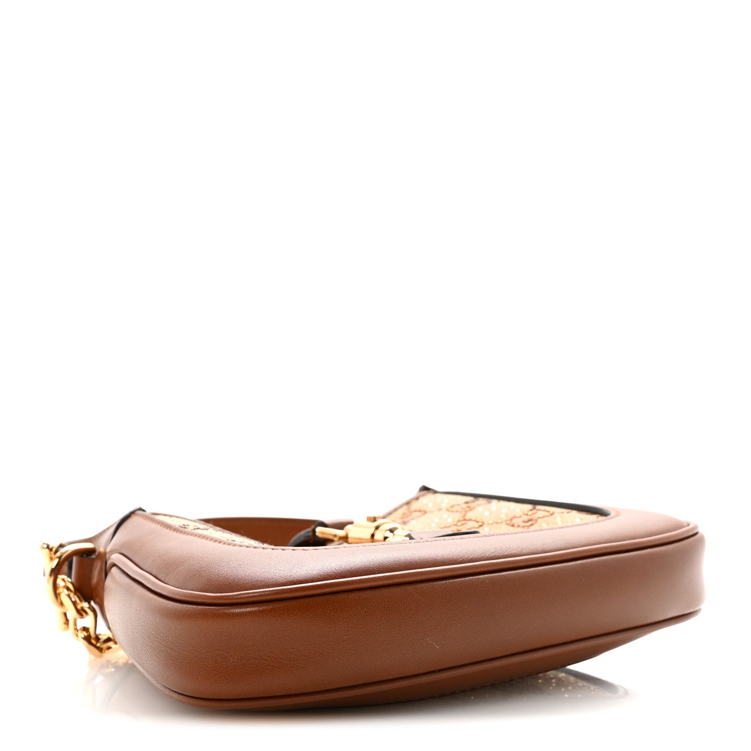 Gucci New Canvas Charisma Calfskin Crystal GG Monogram Mini Jackie 1961 Hobo Camel Ebony