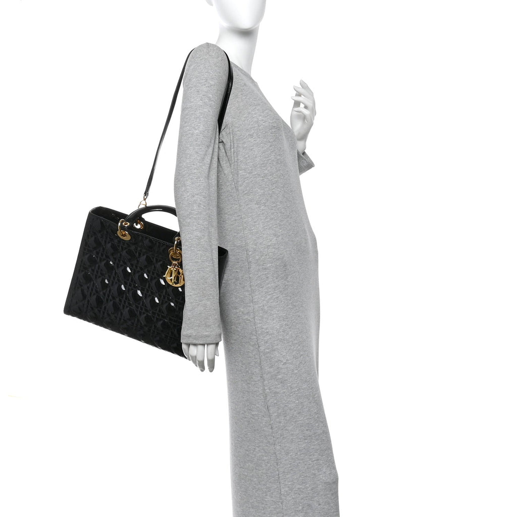 Christian Dior Patent Cannage Large Lady Dior Black