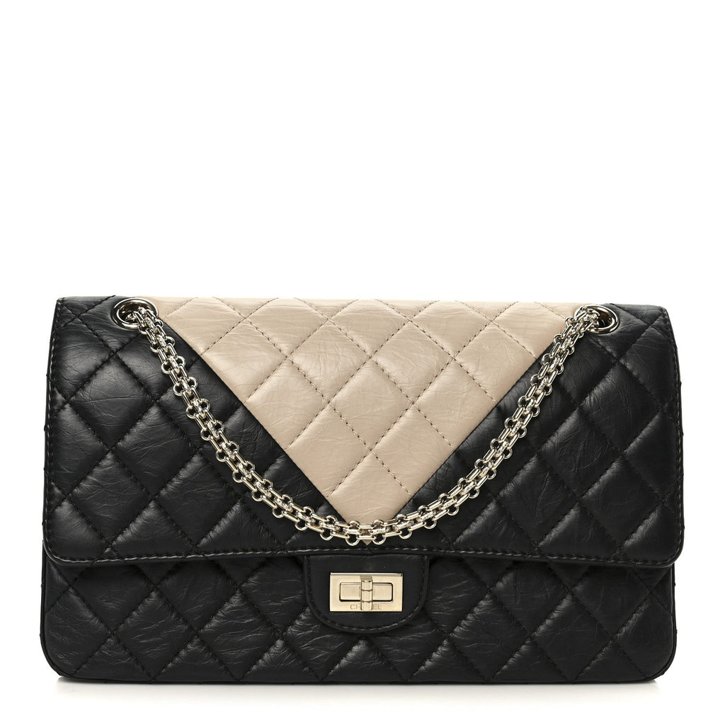Chanel Aged Calfskin Quilted 2.55 Reissue 226 Flap Beige Black