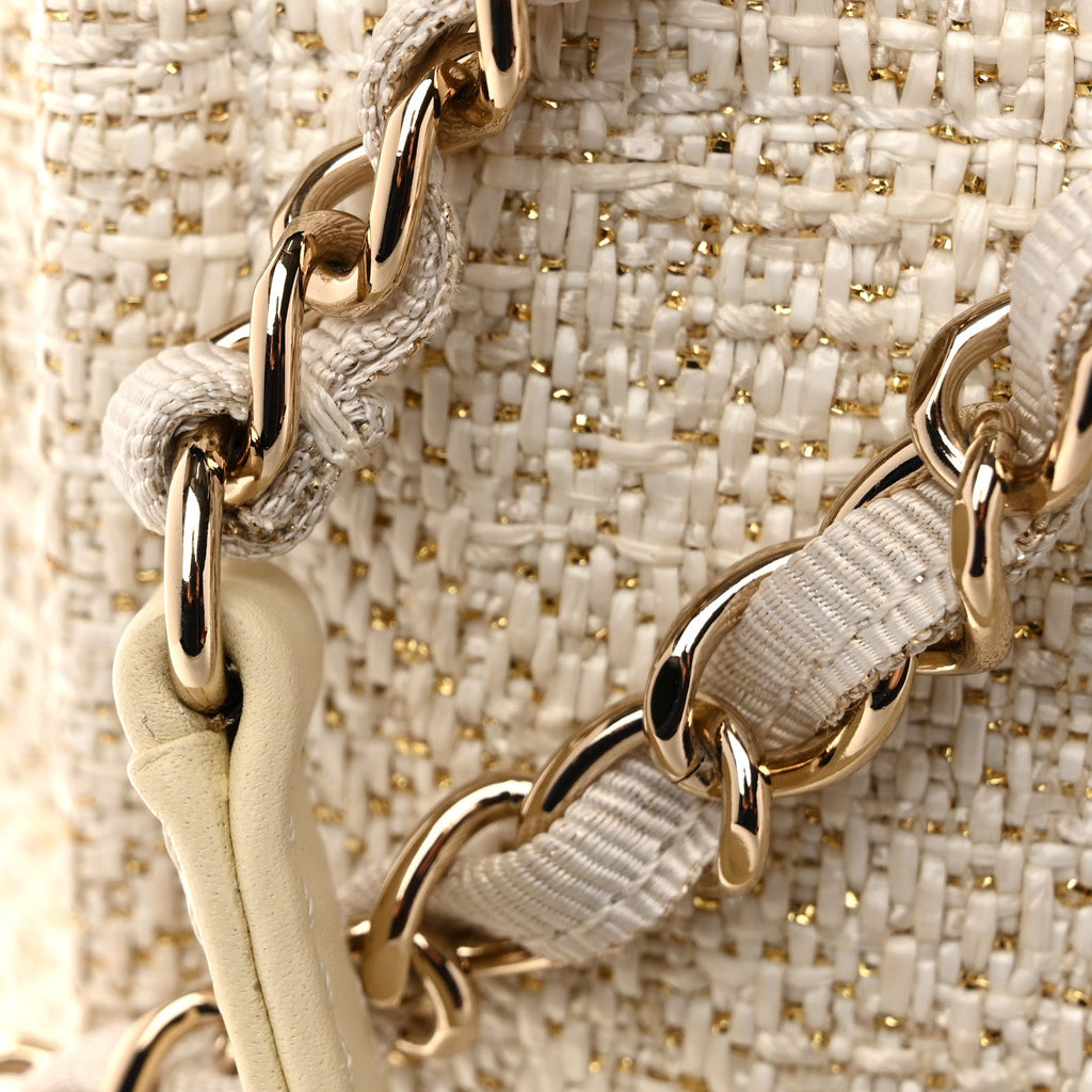 Chanel Lurex Boucle Mini Deauville Tote White