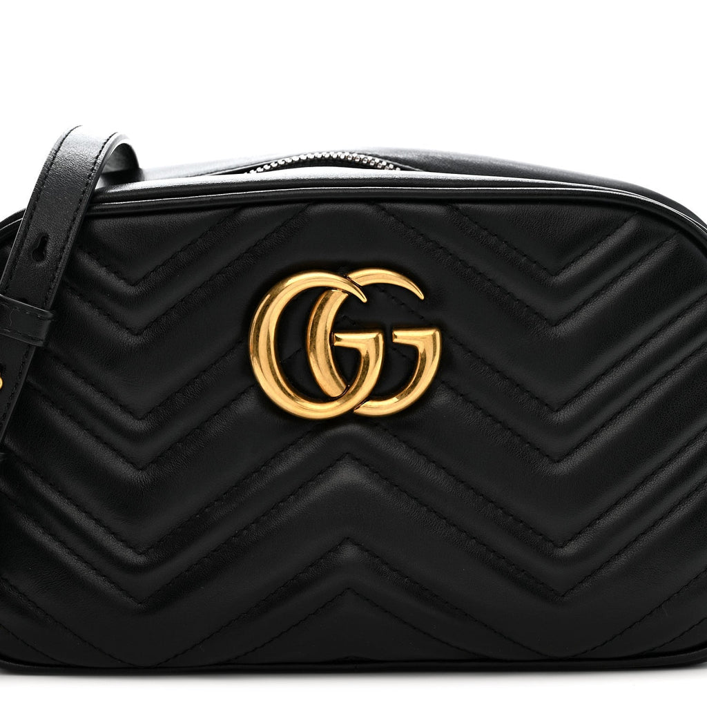 Gucci Calfskin Matelasse Small GG Marmont Chain Shoulder Bag Black
