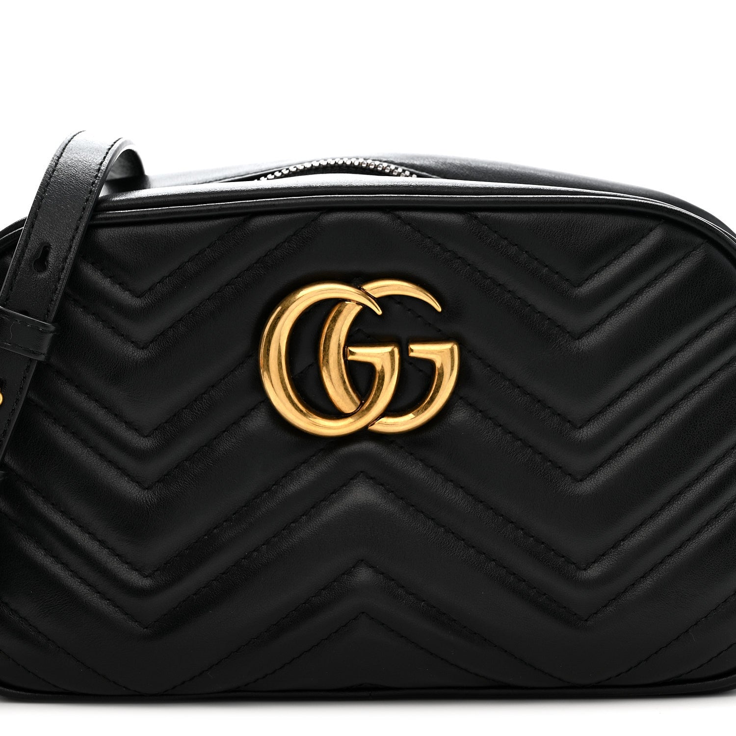 Gucci Calfskin Matelasse Small GG Marmont Chain Shoulder Bag Black