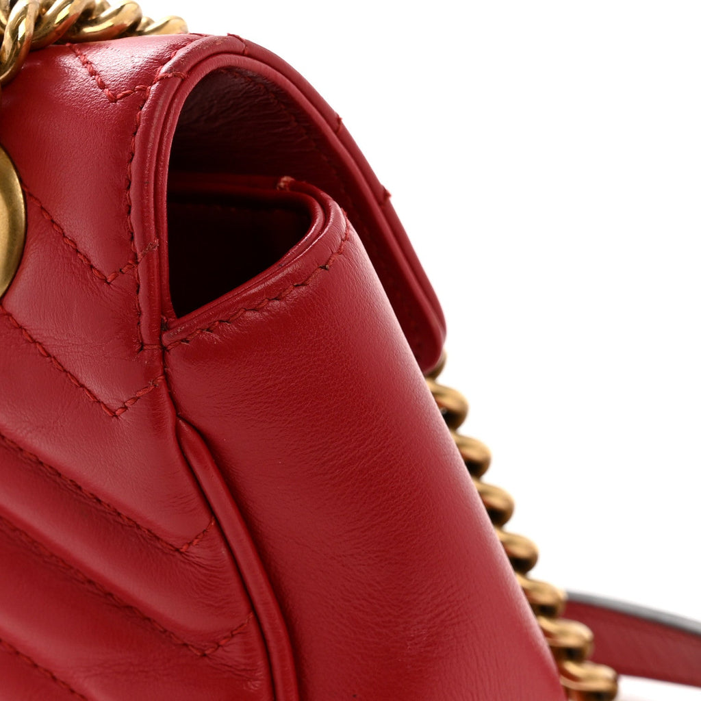 Gucci Calfskin Matelasse Small GG Marmont Shoulder Bag Hibiscus Red