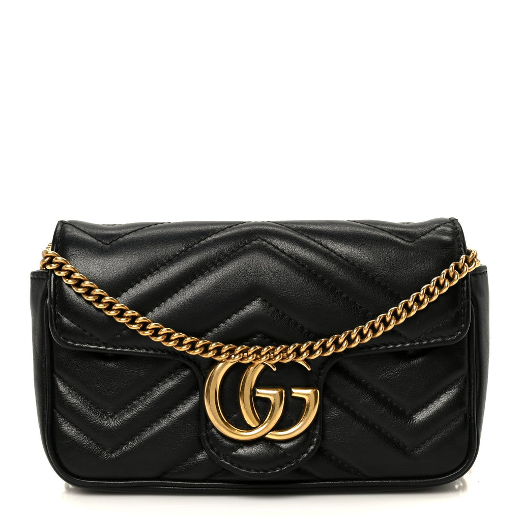 Gucci Calfskin Matelasse Super Mini GG Marmont Shoulder Bag Black