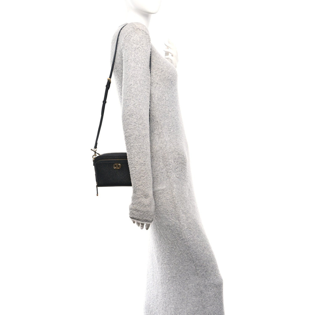 Christian Dior Grained Calfskin Caro Double Pouch Black