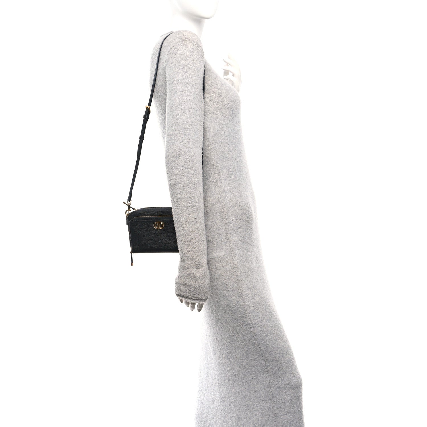 Christian Dior Grained Calfskin Caro Double Pouch Black