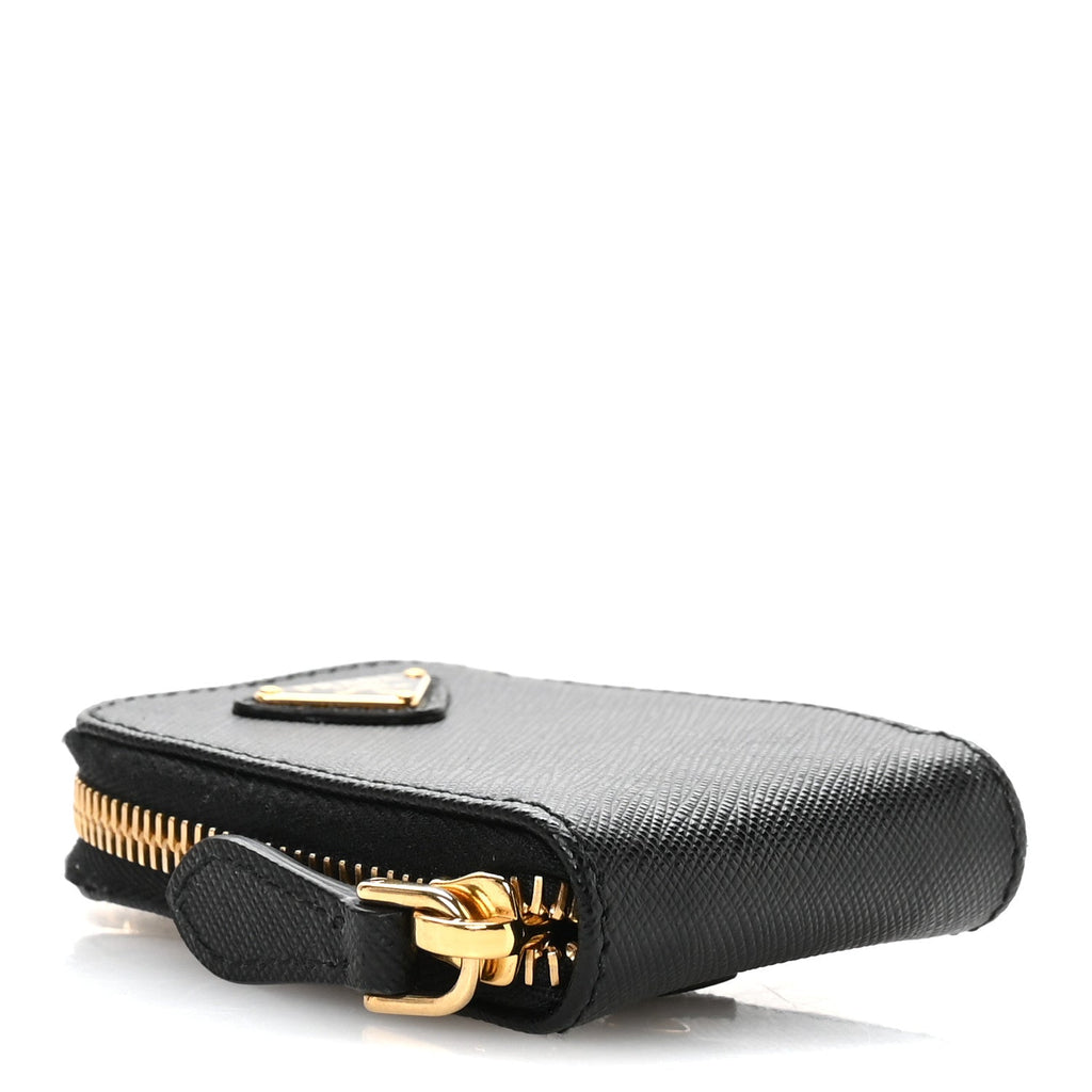 Prada Saffiano Triangle Zip Around Mini Pouch Black