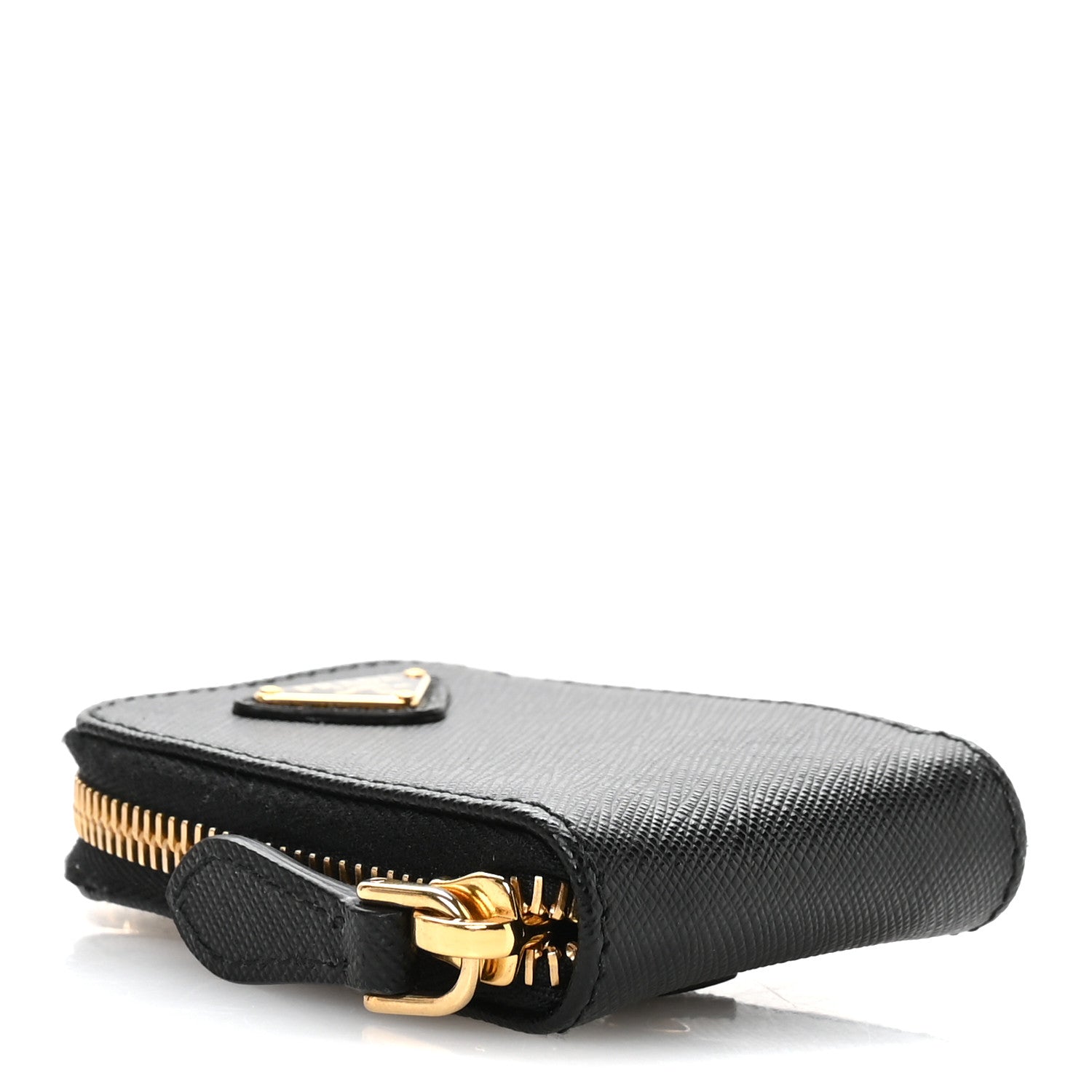 Prada Saffiano Triangle Zip Around Mini Pouch Black