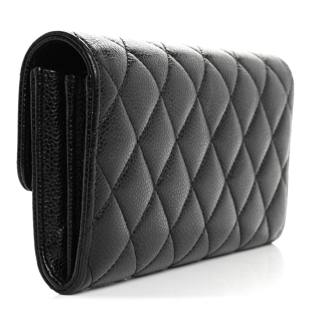 Caviar Quilted Large Gusset Flap Wallet Black