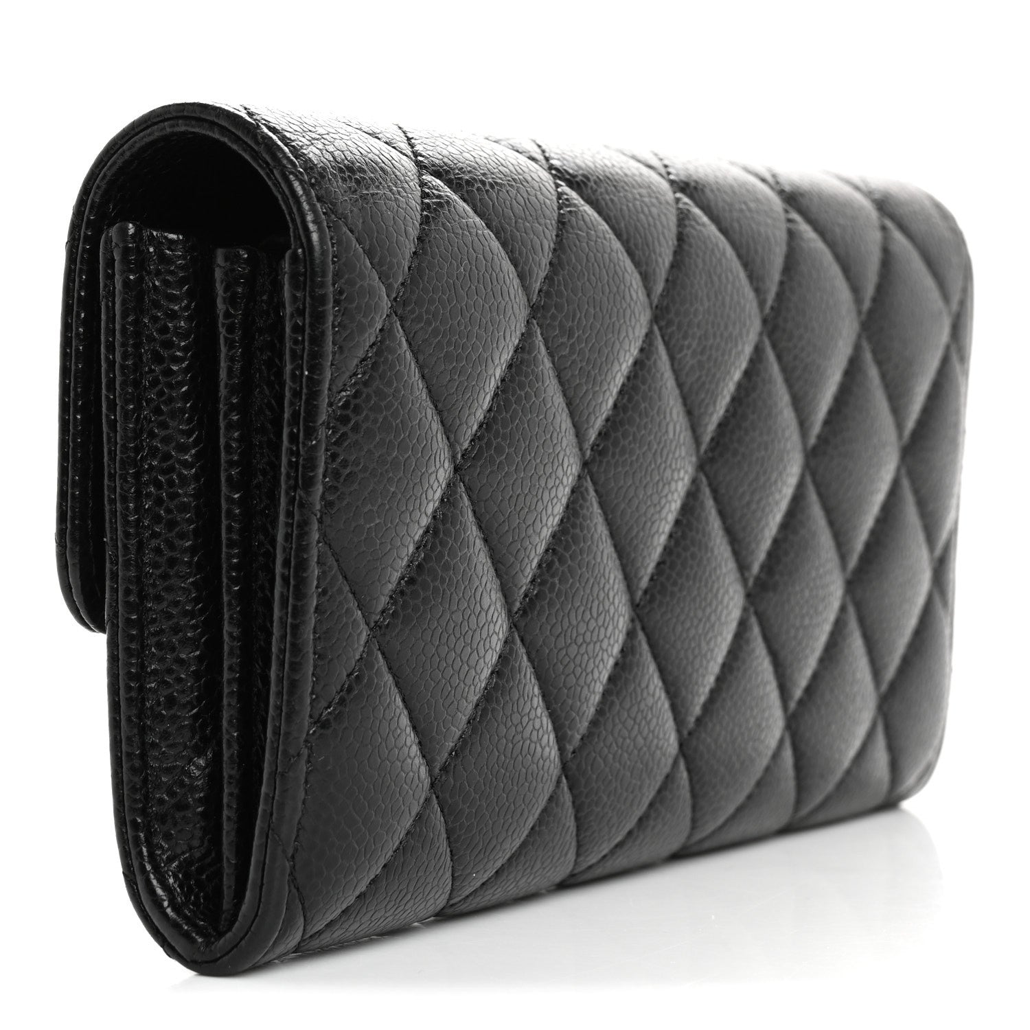 Caviar Quilted Large Gusset Flap Wallet Black