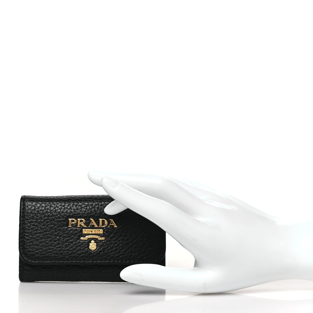 Prada Vitello Grain Move 6 Key Holder Black