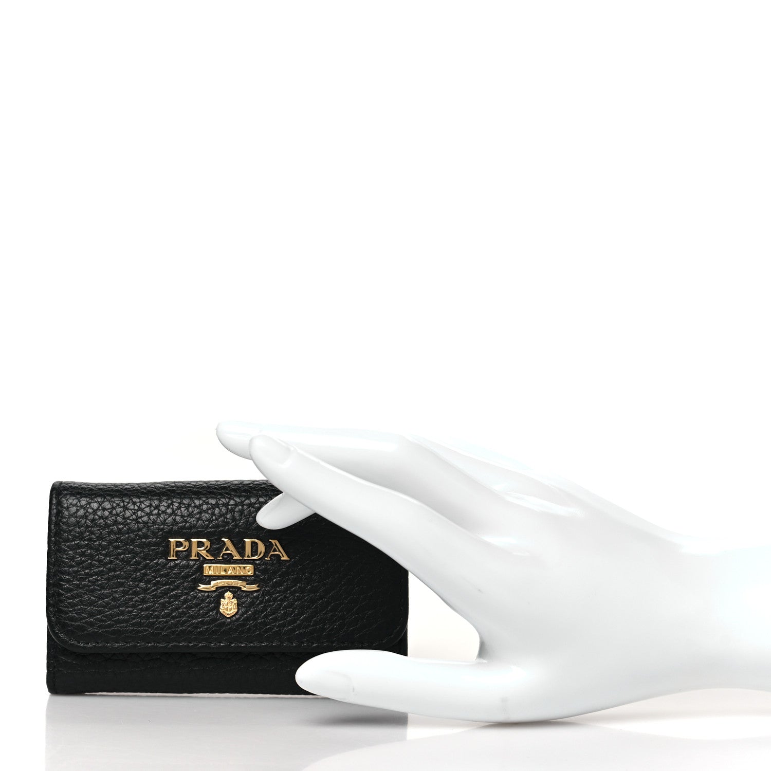 Prada Vitello Grain Move 6 Key Holder Black