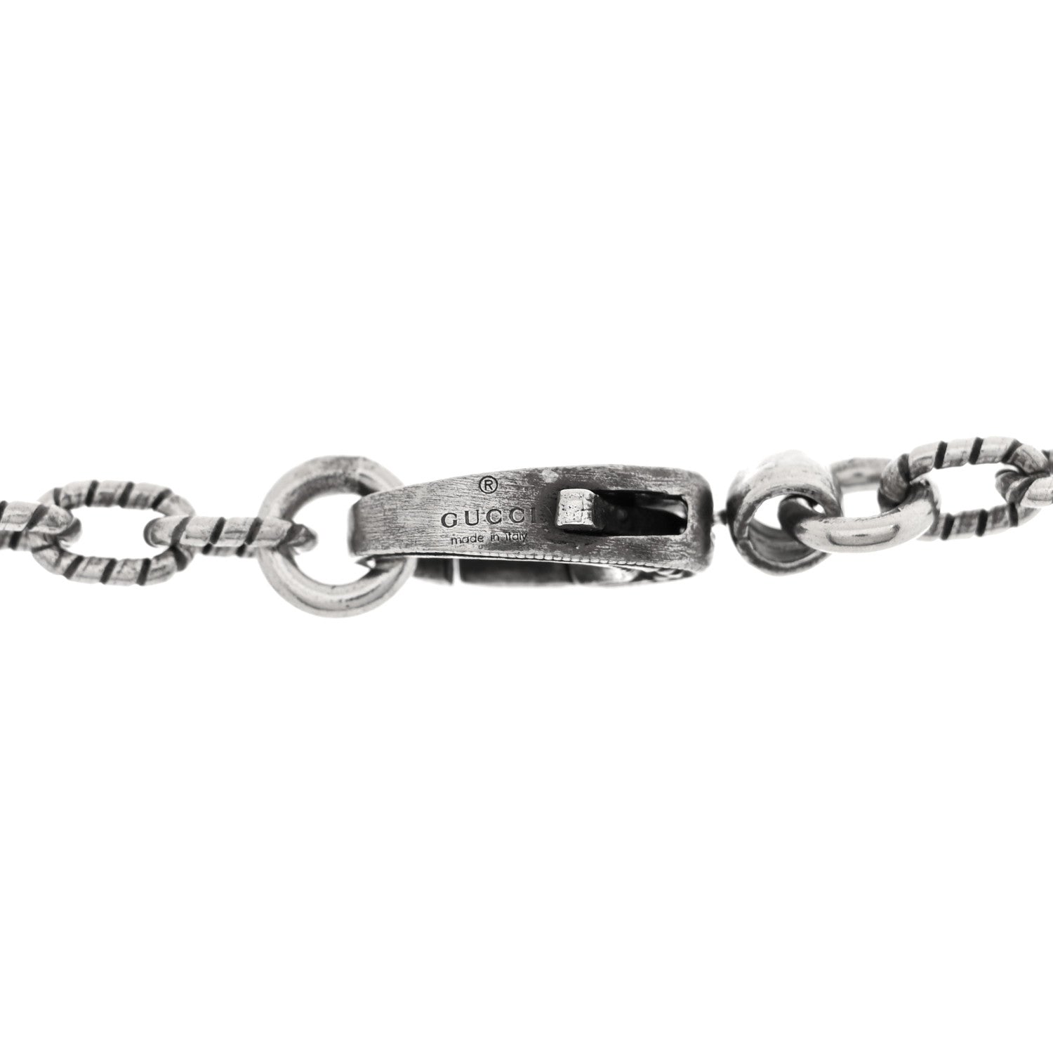 Gucci Sterling Silver Textured Square G Pendant Necklace