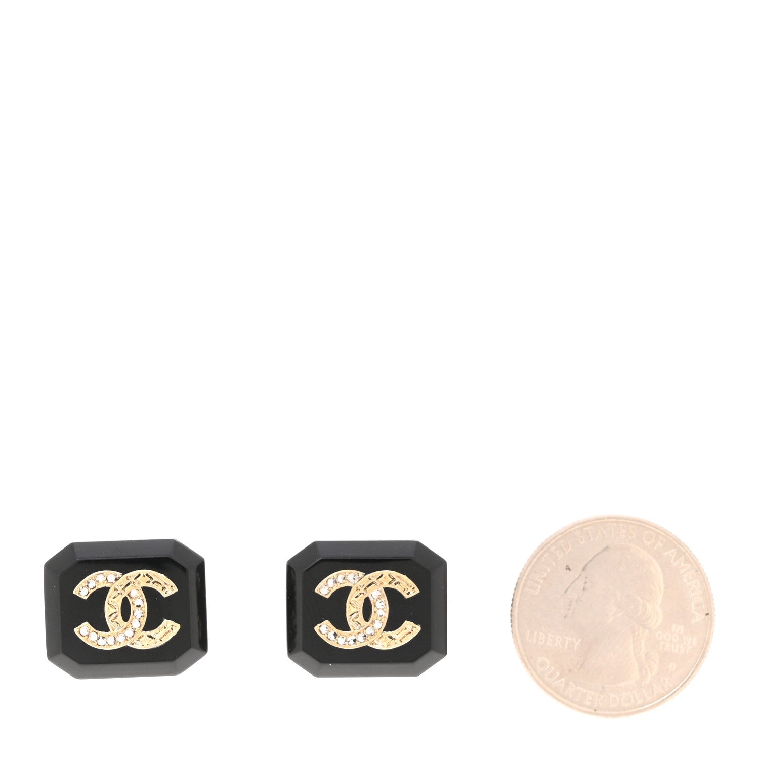 Enamel Strass CC Earrings Black